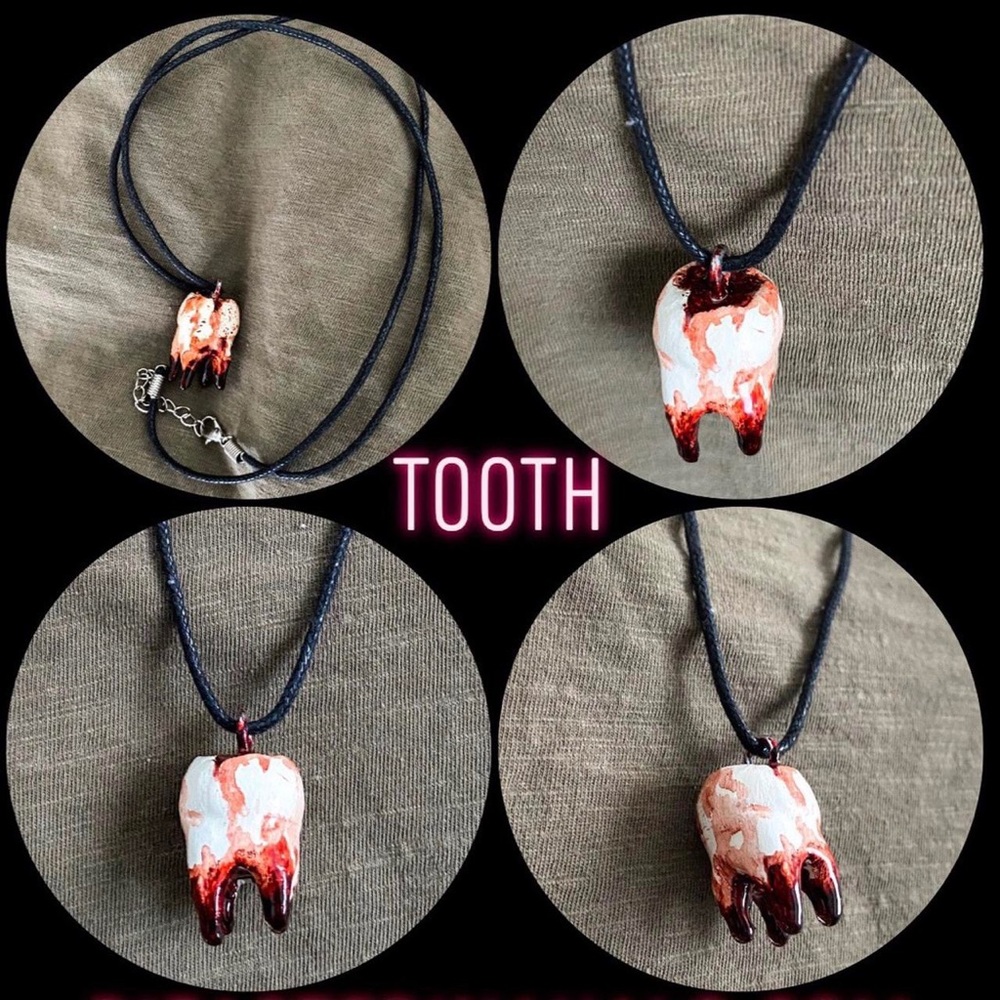 Tooth Necklace On black cord adjustable necklace made of acrylic